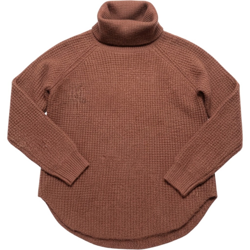 Kuhl Womens Brown Waffle Knit Turtleneck Sweater Curved Hem Small Wool Blend